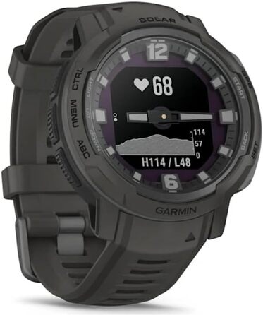 Garmin Instinct Crossover Solar: гібридний смарт-годинник з сонячною зарядкою, 45 мм, Graphite, GPS, Cardio, SpO2, 70 днів роботи, +30 спортивних функцій, Activity Tracker
