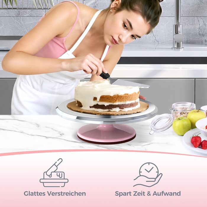 Ohuhu Поворотна платформа для тортів, 30 см, з лопатками та скребками, рожева | Для декорування та випікання