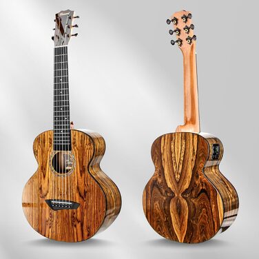 Гуітарела Caramel GEG95 з бокоте, блискуча, професійна, 6-струнна, акустична та електрогітара з аксесуарами для подорожей, 30'