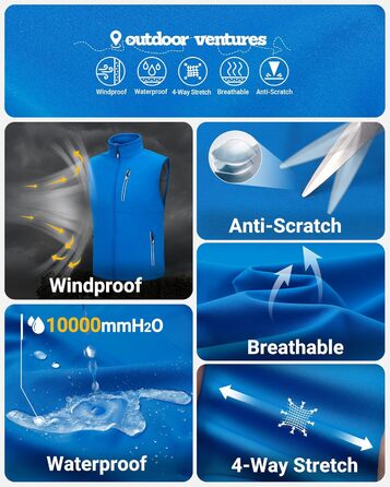 Чоловіча розтягувана жилетка Outdoor Ventures Softshe - водонепроникна, вітрозахисна, для їзди на велосипеді, M, середньо-блакитна