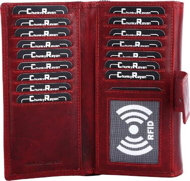 Chunkyrayan Damen Portemonnaie Echtleder XXL RFID Schutz inklusive Leder Schlüsselanhänger