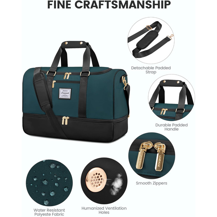 LOVEVOOK Спортивна сумка-рюкзак 37L, чорно-блакитна, для подорожей та відпочинку, з відділенням для взуття та мокрих речей, водонепроникна