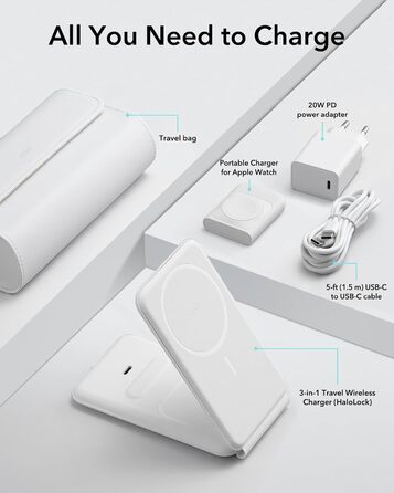 Зарядний станція ESR 3-в-1 для Apple Watch та iPhone з MagSafe, складана, сумісна з iPhone 17/16/15/14/13/12, Apple Watch 9/8/7/SE, AirPods Pro/3/2