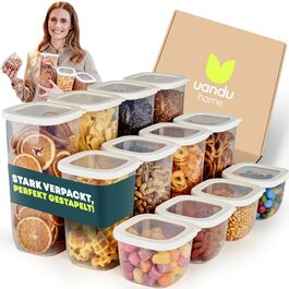 Набори контейнерів для зберігання Uandu з кришкою, 12 шт. BPA Free, для кухні: крупи, борошно, цукор, з етикетками, білий мікс