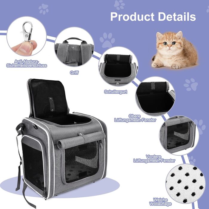 Корзина для собак на велосипед 4-в-1, розширювана сумка-рюкзак, з сітковими вікнами та дверима, для котів та собак