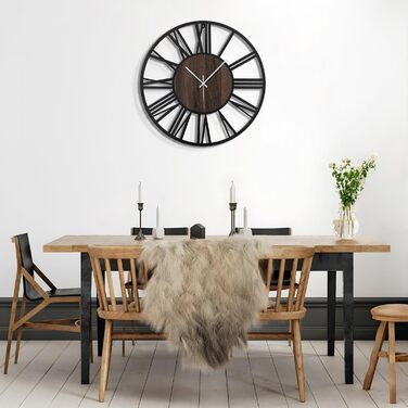 Large Wall Clock, Ticking Sounds, 34CM/14 inch Silent, No Noise, Battery Operated, Modern, Oversized, Retro Vintage Oversized Wall Clock for Living Room, Bedroom and Kitchen (16 inch, Dark Brown - Roman Numbers)