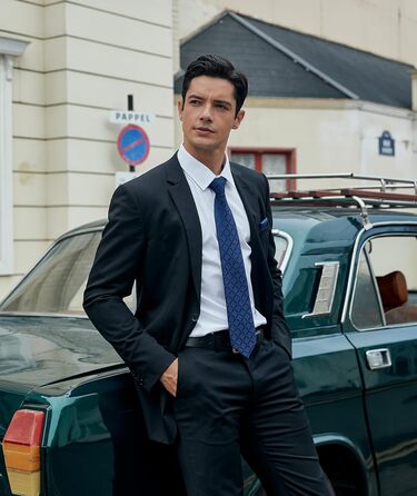 Чоловічий краватковий комплект HISDERN: темно-синій, у клітинку, з нагрудником. Ідеально для весілля та святкових подій.