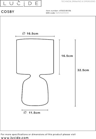 Настільна лампа LUCIDE COSBY сірого кольору, діаметр 16,5 см, цоколь E14