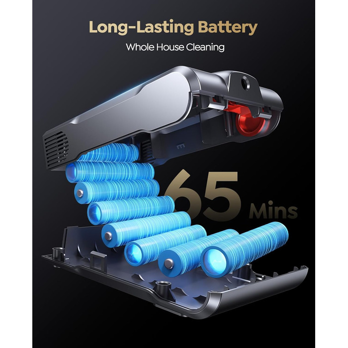 Бездротовий акумуляторний пилосос 550W, 45KPA, для дому, 60 хв роботи, з док-станцією, автоматичний режим, знімна батарея, сенсорний екран