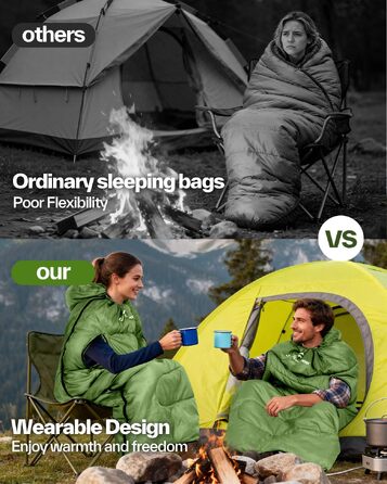 Спальний мішок Sportneer Outdoor для дорослих, теплий багатосезонний (3-4 сезони) для кемпінгу та подорожей, 220x85 см, зелений (температурний режим 10-26 °C)