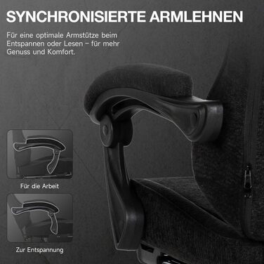 Ігрове крісло SUKIDA Ergonomic з тканини шеніль, з підставкою для ніг, підголівником та поперековою підтримкою, дихаючий матеріал, навантаження до 150 кг, чорне