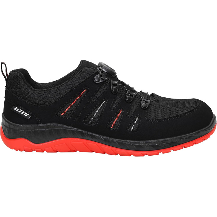 Робочі черевики ELTEN Maddox BOA S3S чорно-червоні, текстиль, сталевий підносок, легкі, спортивні, чоловічі та жіночі, 47 EU
