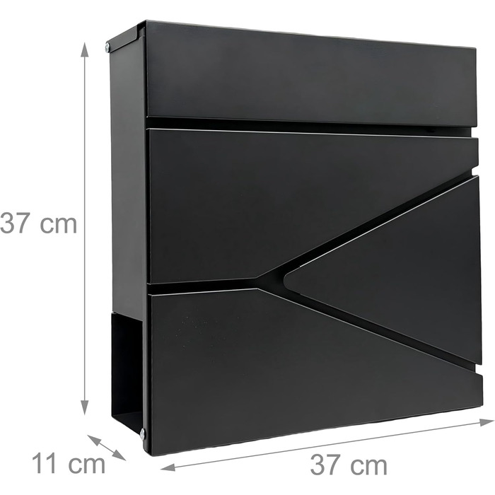 Поштовий ящик Relaxdays з газетницею, чорний, DIN C4, 37x37x11 см, вологостійкий, 4 ключі