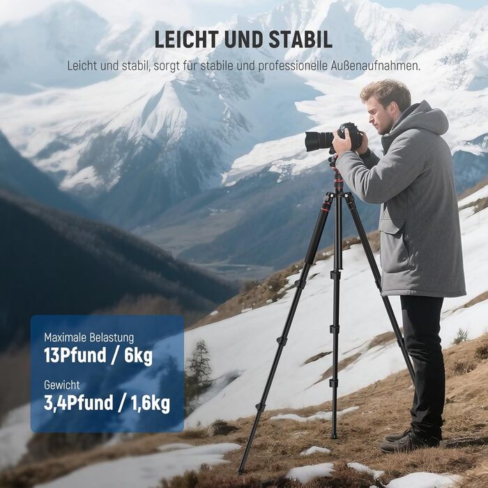 Штатив-монопод NEEWER BASICS TP08 для DSLR та відеокамер, компактний легкий штатив для подорожей з 360° кульковою головкою, Arca-типом швидкої зміни та реверсивною центральною колоною, навантаження до 6 кг