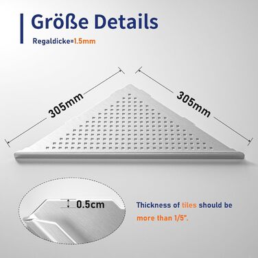 Поличка для душу Eck з нержавіючої сталі 304, органайзер для ванної кімнати з сітчастою конструкцією, вбудована поличка для ремонту ванної кімнати (шліфована, 254 мм - 2 шт.) (305 мм - 2, срібна)