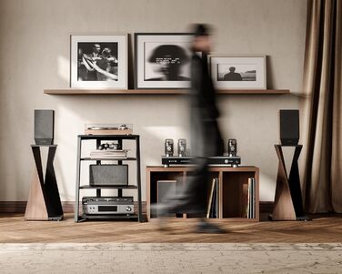 FITUEYES HiFi тумба для вінілу та аудіотехніки з полицями, чорна, 61x52x78 см