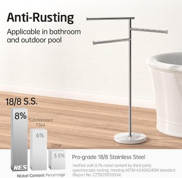 Підставка для рушників KES Gold на ніжці, з мармуровою основою, з нержавіючої сталі 18/8, 3-х секційна, полірована, BTH219-BZ