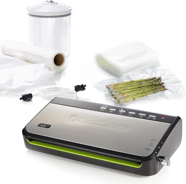 FoodSaver Вакуумний апарат для продуктів харчування з вбудованим зберіганням рулонів | Вакууматор з пристроєм для нарізання та режимом 'Delicate Food' | Містить сортовані вакуумні пакети [FFS005X] Зберігання рулонів