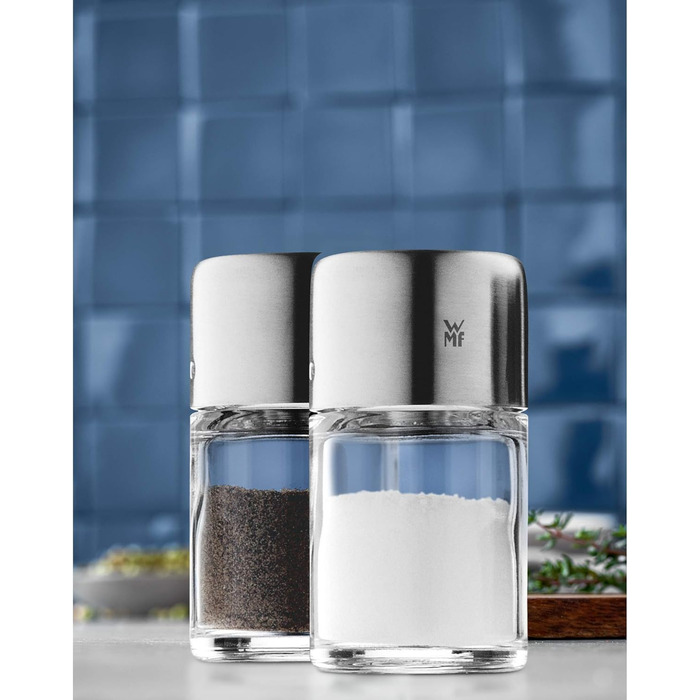 WMF Two-in-One Salt/Pepper Shaker Set, 2-piece, Salt Shaker, Pepper Shaker, Cromargan Stainless Steel, Brushed, Dishwasher Safe & Bel Gusto Salt and Pepper Shaker Set, 2-piece