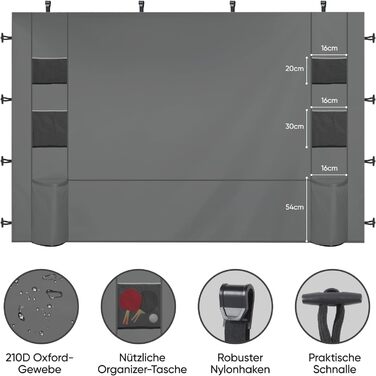 Sekey One-Touch Pop-Up Pavilion 3x3 Waterproof, Winter-Proof, Foldable 3x3m Pavilion with Thickened Tubes, Party Tent Pavilion for Camping, Festival, Party (Gray, with Back Wall)