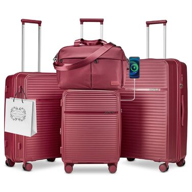 Набір валіз Joyway 4шт з жорстким корпусом та TSA-замком, розширюваний, чорний (червоний), комплект валіз