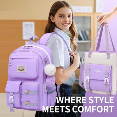 Дитячий рюкзак для школярів: для ноутбука, підручників, з багатьма кишенями, для підлітків, дітей, подорожей, 17 дюймів, фіолетовий