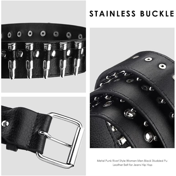 Пряжка з шипами, металевий панк-ремень з яскравими пірамідними шипами для жінок та чоловіків (Чорний, Білий)