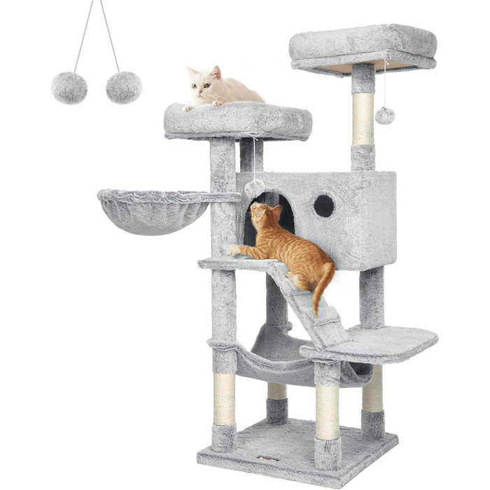 Дерево для котів Feandrea велике, кігтеточка з м'яким покриттям, для великих котів, Ombré сіро-біле PCT162W01