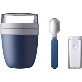 Mepal - Lunchpot & Folding Spoon Ellipse Set - Yogurt Cup To Go including Spoon - Separate compartments for yogurt & muesli - Meal Prep - Folding spoon To Go with travel case - Nordic Denim