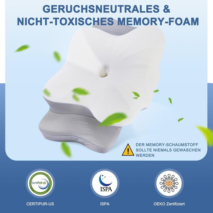 Подушка для шиї DONAMA з піни Memory Foam, ергономічна, з підлокітниками, охолоджуюча, сіра 63x38x14 см