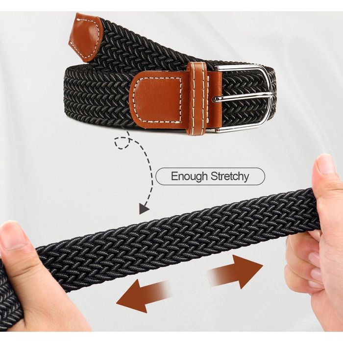 Багатокольоровий тканинний еластичний ремінь для жінок та чоловіків, плетений гольф-ремень, для джинсів, спортивних штанів, темно-зелений (розмір поясу 38'-42') (чорний та білий, для розміру поясу 32'-37')