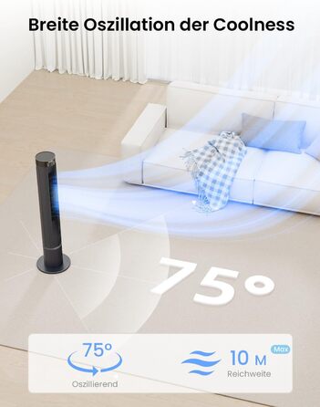 Турбовентилятор AIRMATE: 12 швидкостей, пульт ДУ, 10 м/с, 110 см, 3 режими, таймер 12 год, LED дисплей, 40W, сірий