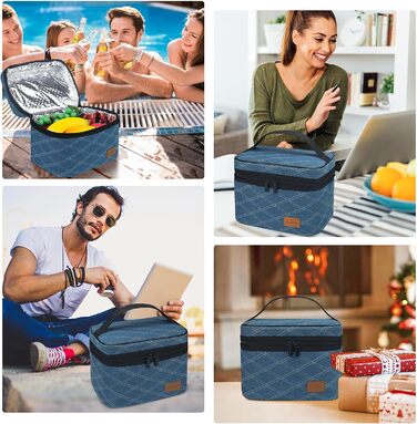 Легка термосумка-ланчбокс для їжі: складана, водонепроникна, у синій клітинку