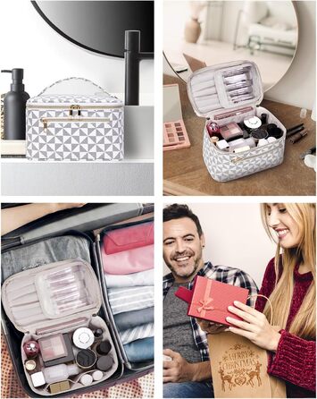 Косметичка для жінок, велика дорожня косметичка для макіяжу з відділенням для пензлів, органайзер, культиватор, шкіра PU, портативна сумочка для макіяжу, зелена (запатентовано) (шахматна дошка)