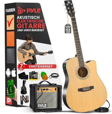 Акустична гітара Pyle Elektroakustik 4/4 Комплект для початківців: гітара з підсилювачем 10W, чохол, тюнер, ремінь та запасні струни – чорний колір