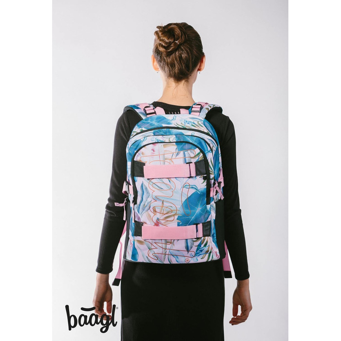 Шкільний рюкзак Baagl для хлопчиків та дівчаток - рюкзак на скейтборді з відділенням для ноутбука та нагрудним ременем, для школи, старшої школи, середньої школи, принт Skate Leafs