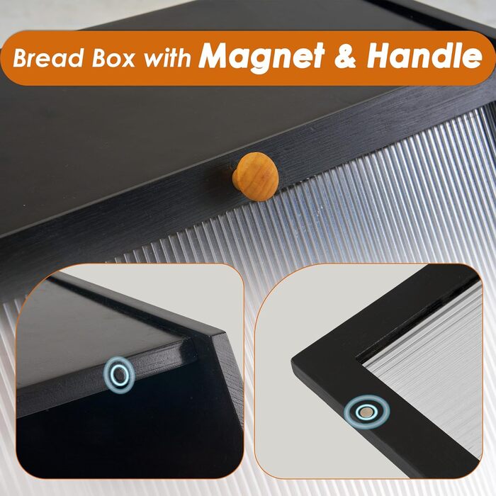 YOUDENOVA Хлібниця з дощечкою для нарізання, дерев'яна хлібниця, коробка для зберігання, бамбукова скринька для хліба, солі та перечниці, 39x25x20 (ДxШxВ) см, Чорний