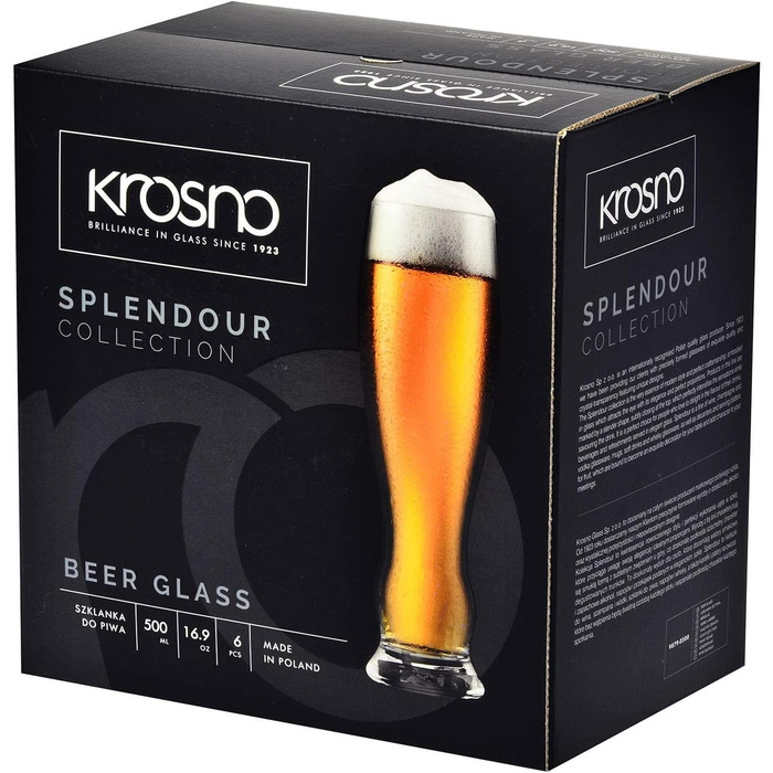 Набір келихів для пива KROSNO Splendour (6 шт., 500 мл) - келихи для пива, сидру, лагера, пільзнера