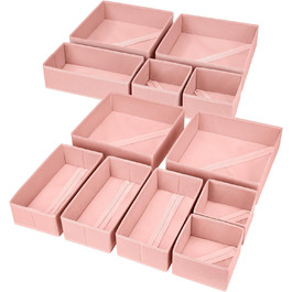 Drawer Organizer - Foldable Underwear Organizer Storage Box Fabric 16 Pieces Organizer Closet for Clothes, Socks (12 Pieces, Pink)