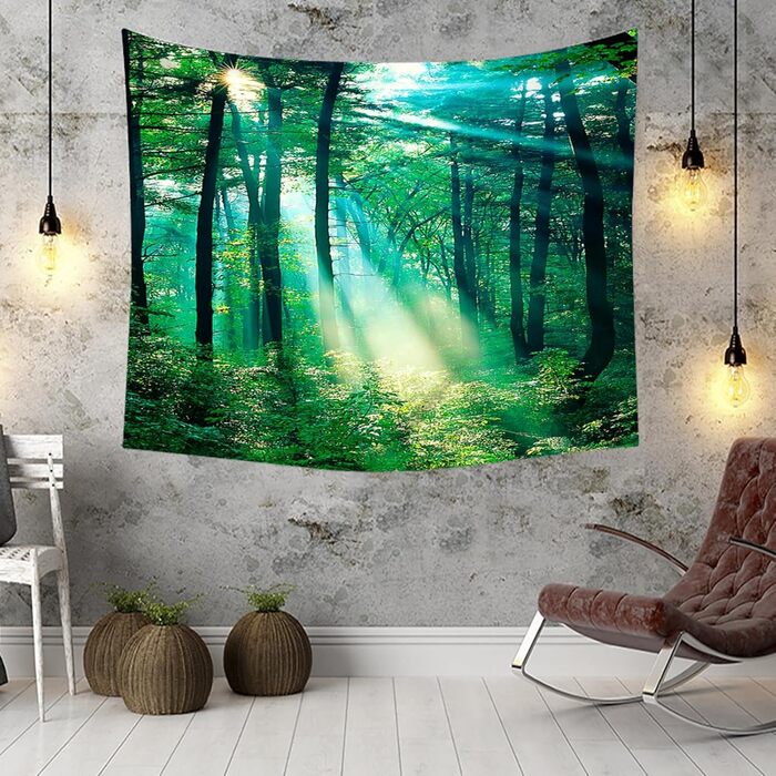 Лісовий гобелен Lieson Natur, 300x256 см, зелений настінний килим із зображенням джунглів для вітальні, спальні, декору стін