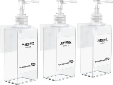 Настінний диспенсер для мила Roselee (3 шт.) - 500 мл, для душу, шампуню, пінського ванни. Без свердління, з етикеткою, підходить для ванної кімнати та кухні (прозорий)