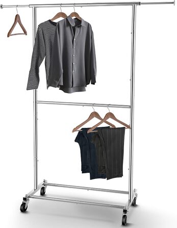 Simple Trending Clothes Rack with Double Rod, Rolling Garment Rack
