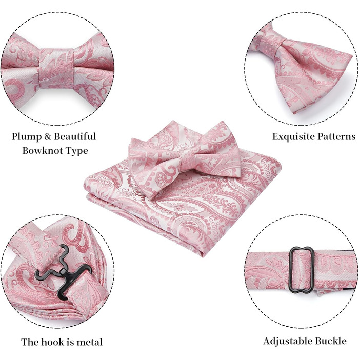 Метелик HISDERN для чоловіків з кишеньковим хустинкою, однотонний, регульований, для смокінгу, весілля, вечірки (E Altrosa 1)