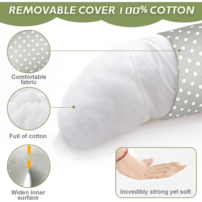 Подушка для вагітних Ezvsevuo Stillkissen XXL - подушка для сну на боці з бавовняним чохлом - сіра