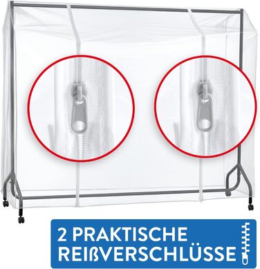 Tatkraft BIG Garment Rack Cover, Clothes Rack Cover, Plastic, Transparent, 2 Zippers, Extra Wide, L183 cm