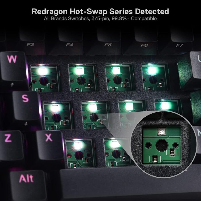 Redragon K530 Pro Draconic: Механічна ігрова клавіатура 60% з RGB-підсвічуванням, Tactile Brown Switch, Hot-Swap, для Windows/Mac/Android