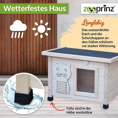 zooprinz Premium Wooden Cat House – Cat Box with Roof for Opening, Window and Swing Door – Sisal Scratching Band on the Cat Box – Weatherproof for Garden/Balcony – Indoor and Outdoor Shelter (Natural, Standard)