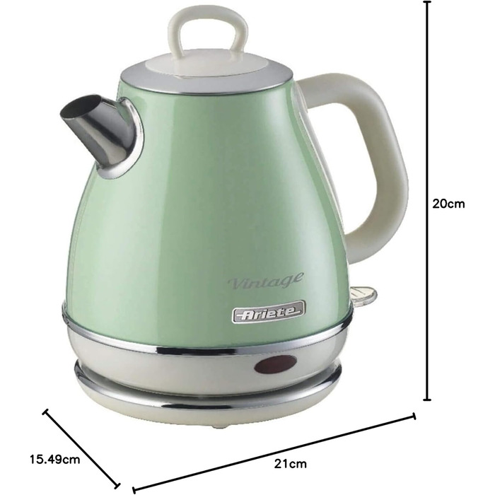 Електричний чайник Ariete Vintage 2868, Бежевий, 1 л, 1600W, з нержавіючої сталі, Retro дизайн, бездротовий, з автовимкненням