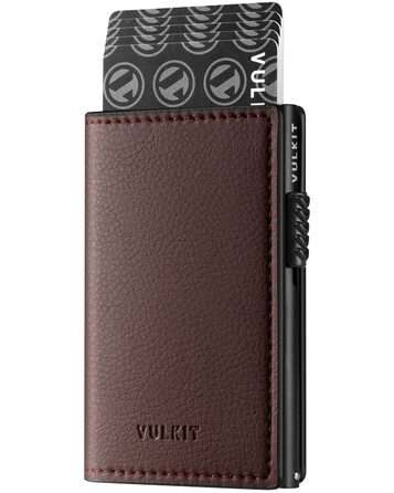 Гаманець-картхолдер VULKIT Pop-up RFID захист, шкіряний, коричневий, для 11 карток та купюр