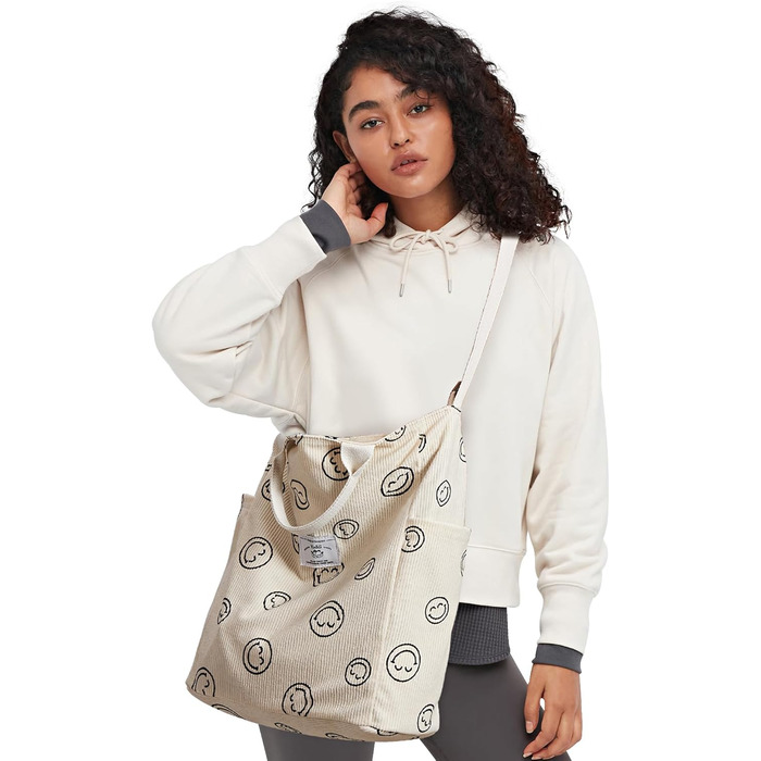 Сумка жіноча KALIDI Cord Shopper: велика сумка на плече для школи, роботи, щоденних покупок (Whitesmile)